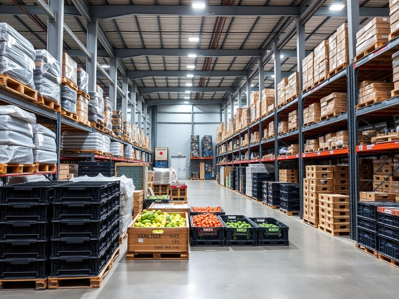Organized shipping warehouse with maritime supplies